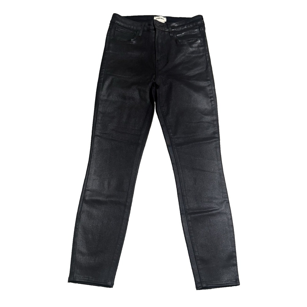 L'Agence‎ Margot Skinny High Rise Jeans Womens 29 Black Coated Luxe Quiet Luxury